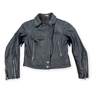 VTG Valdor Sportswear Jacket Women's 13 Black Quilted Lined Leather Fringe